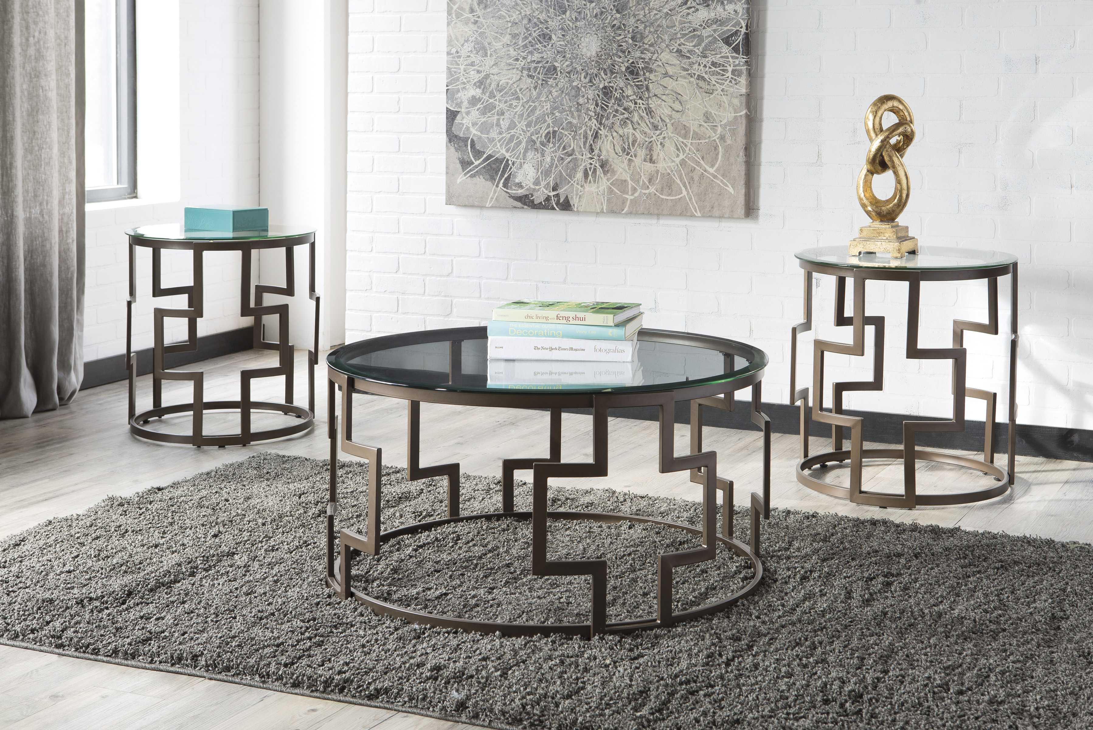 Image of a fully furnished living room with affordable 3 piece tables from Superior Rent-to-Own